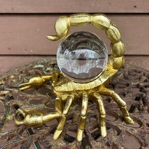 Anthropologie Gold Scorpion Sculpture with Crystal Sphere